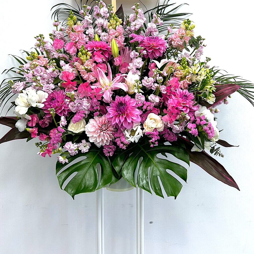 スタンド花「ピンク系スタンド1段」お祝い花 フラワースタンド ピンク 1段パイプ 開店祝い 開業祝い