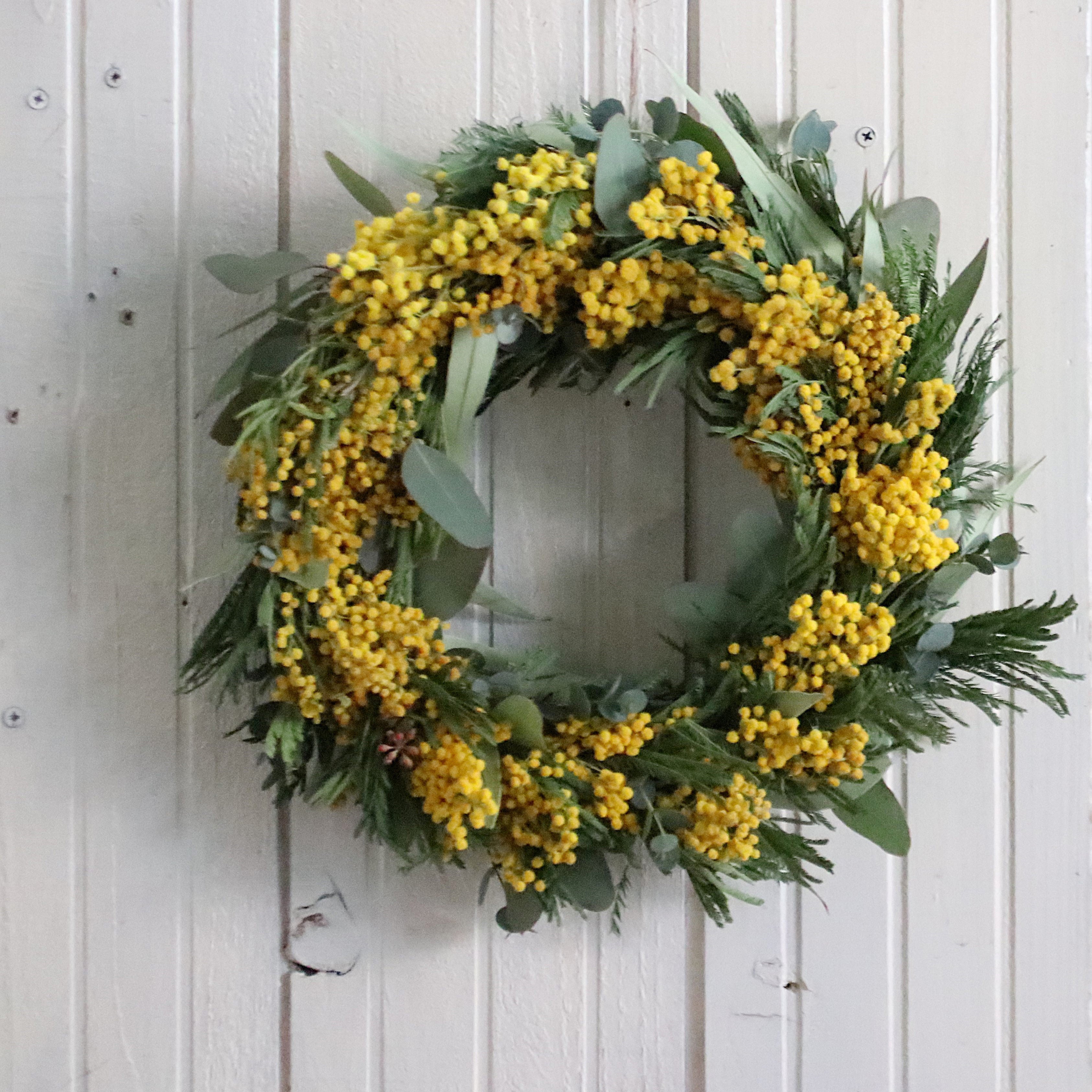 ミモザ 「ミモザとユーカリのドライフラワーリース」Mサイズ 20cm リングベース ミモザ ドライフラワーリース ミモザアカシア