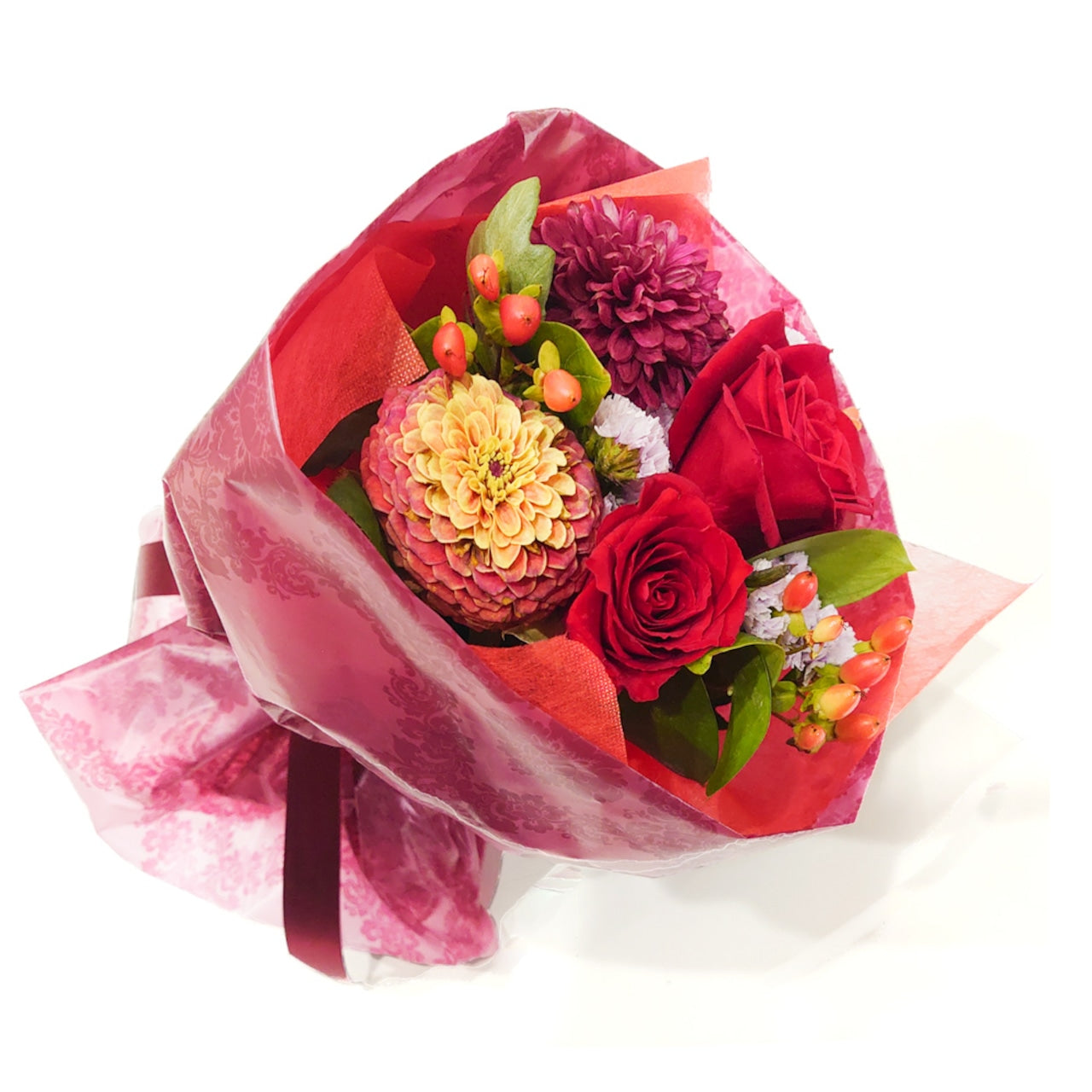 花束「KALIANg旬のおまかせブーケ 情熱レッド系」クリスマス 赤系 Bouquet 丈が短い お誕生日 御祝 SSサイズ