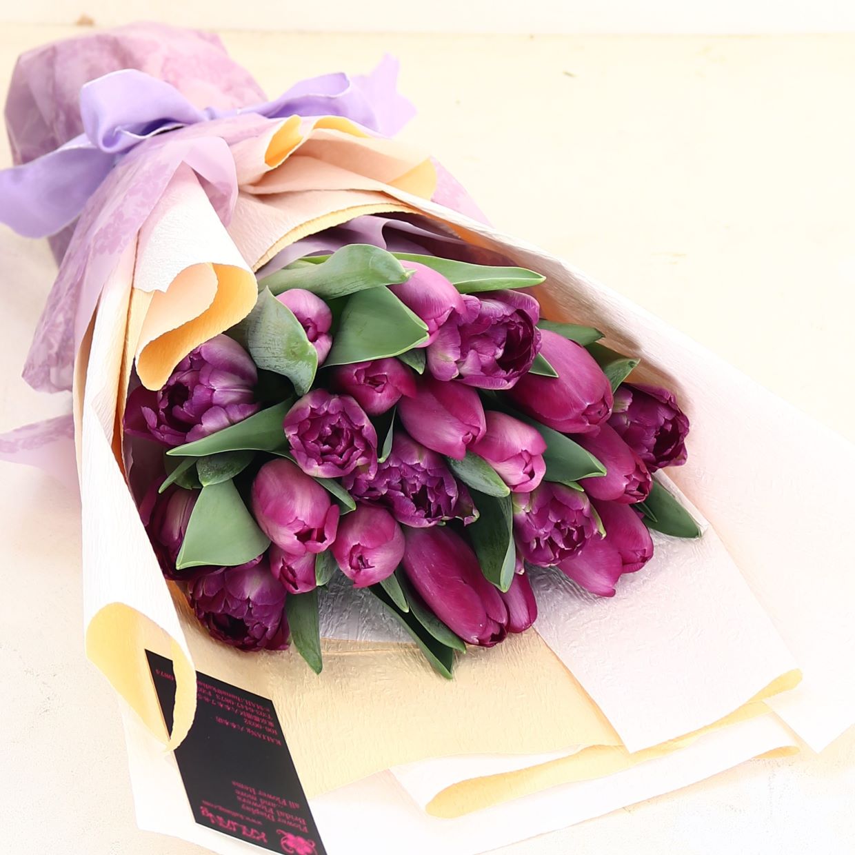 春の花束「春を彩るチューリップの花束 紫系MIX20本」Mサイズ ブーケ お誕生日 お祝い 卒業 入学 離職 就職 就任