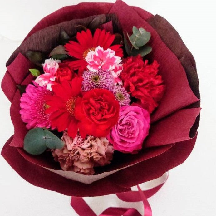 母の日 花束「赤とピンクのMother'sブーケ」Sサイズ ブーケタイプ Mother's Day 赤系 カーネーション ガーベラ