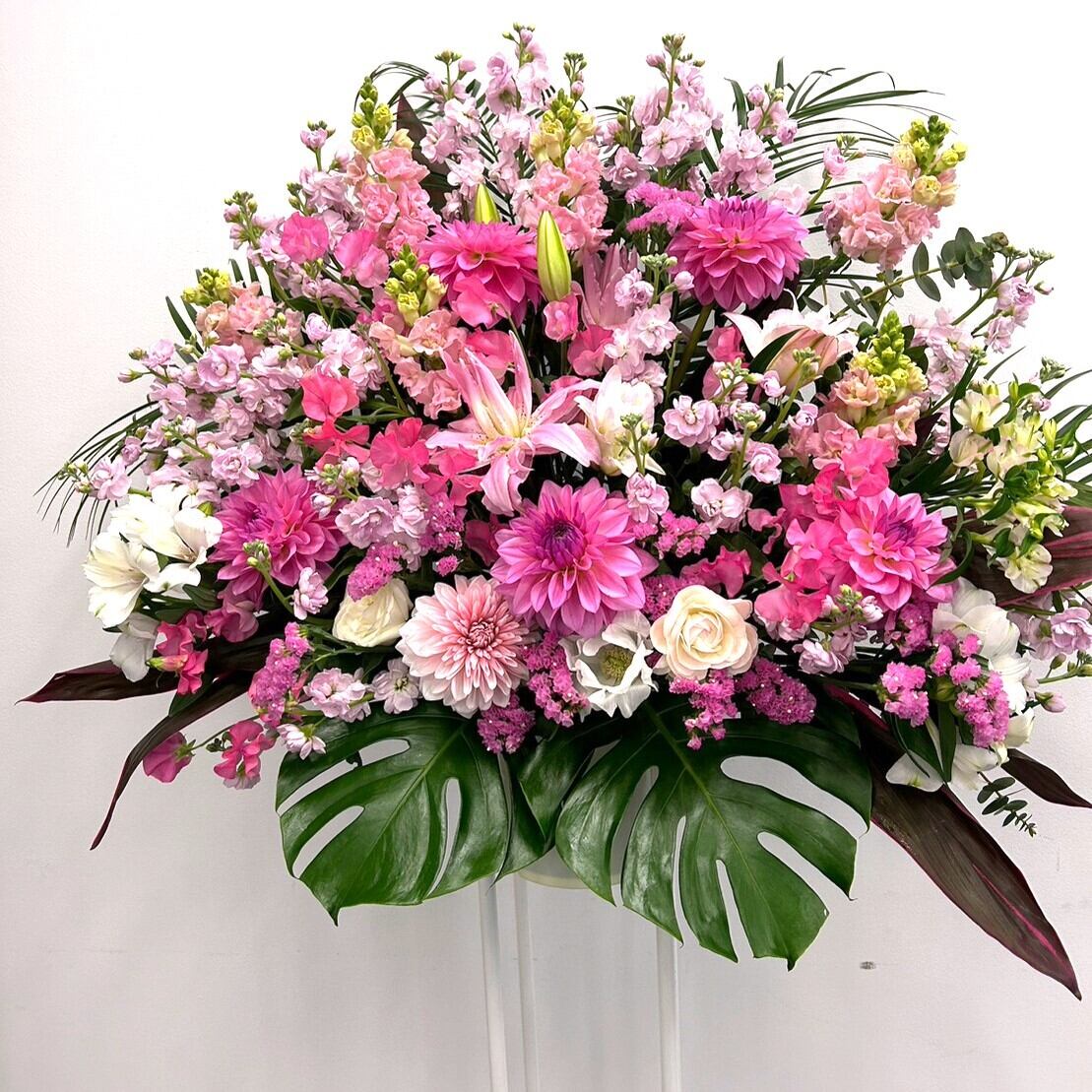 スタンド花「ピンク系スタンド1段」お祝い花 フラワースタンド ピンク 1段パイプ 開店祝い 開業祝い