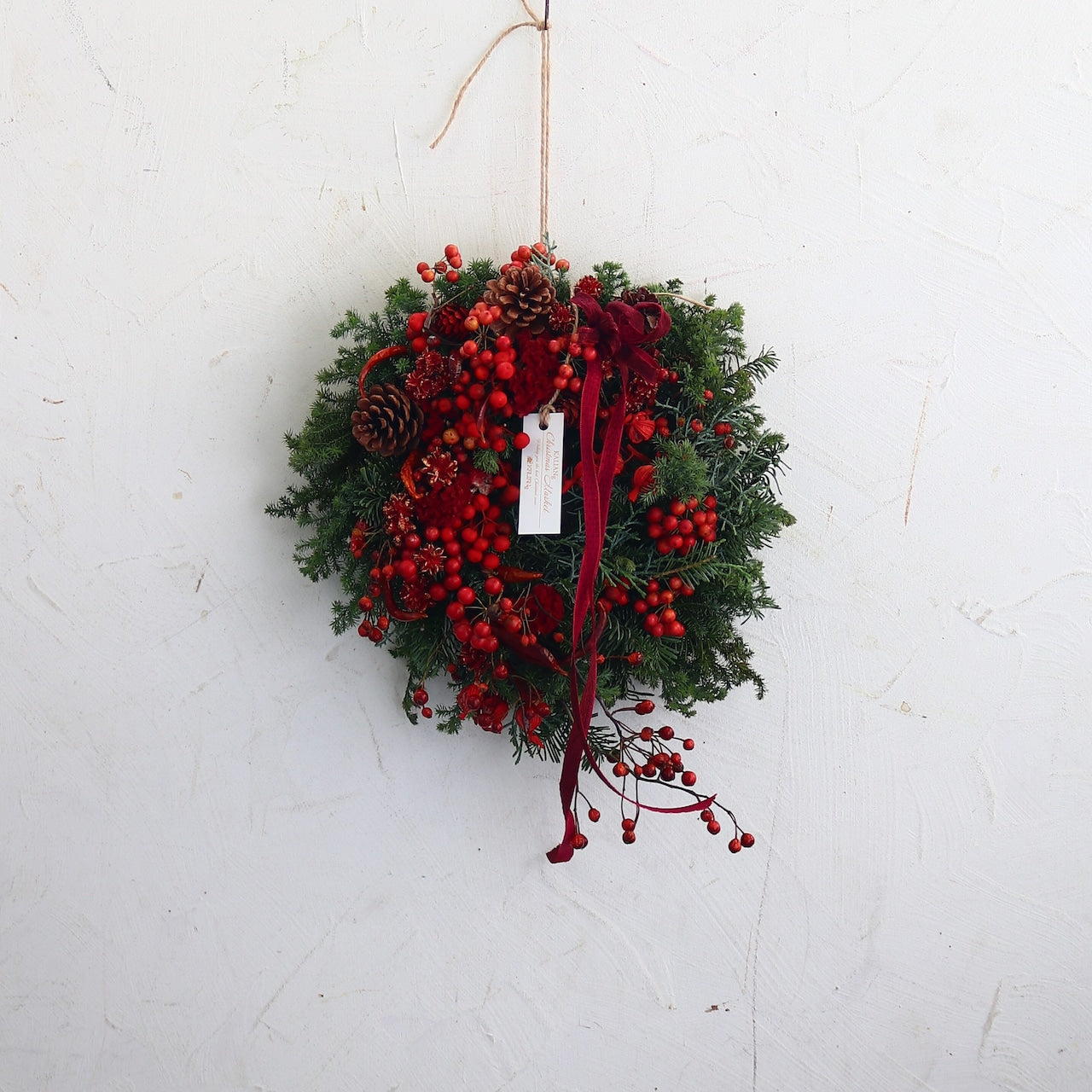 クリスマスリース「RED HOTなクリスマスリース」リース Sサイズ ドア飾り クリスマスギフト 赤系 自然素材