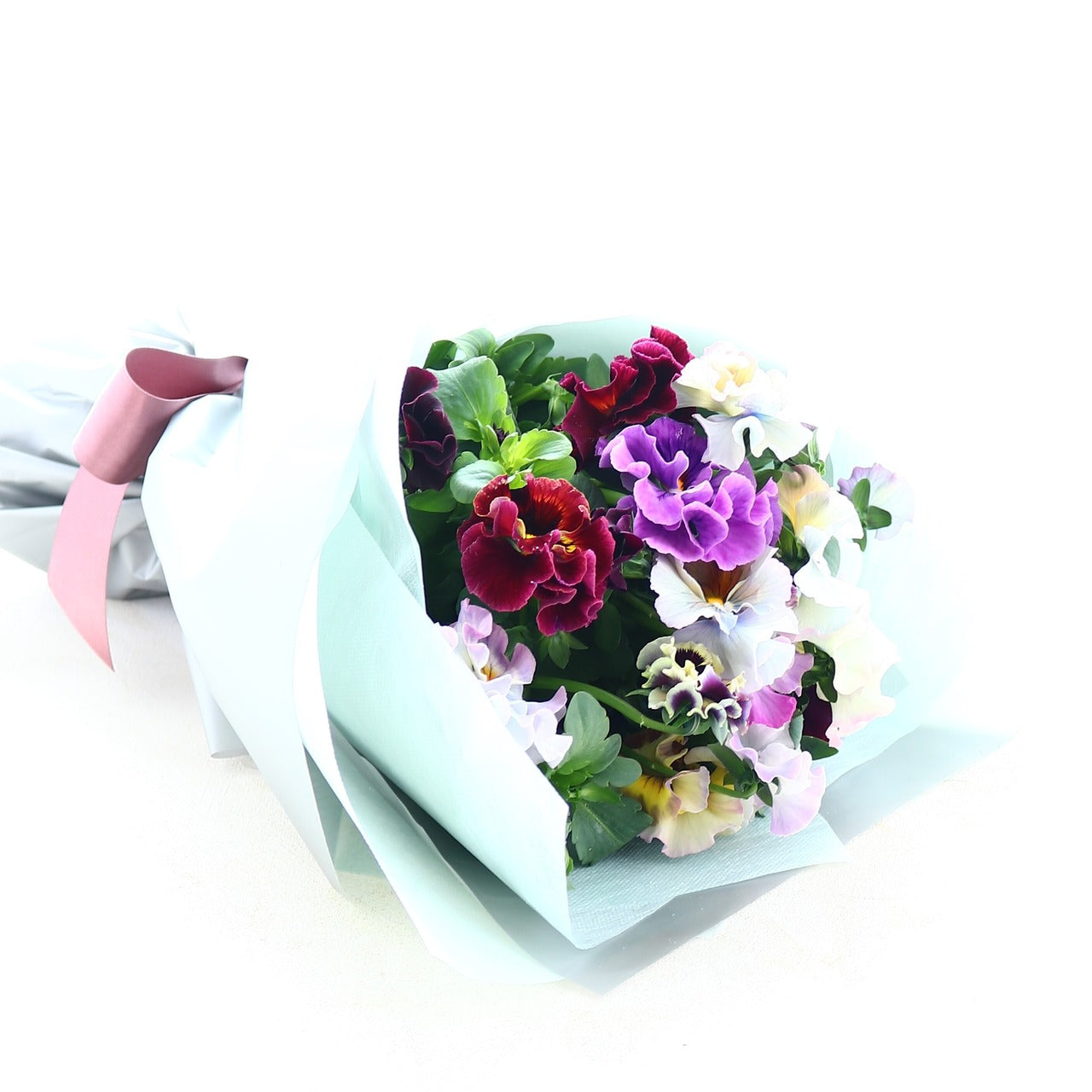 春の花束「花言葉はあなたを想う　パンジー大人紫MIX　花束」春の花束　卒業　入学　バレンタインデー　ホワイトデー　パンジー