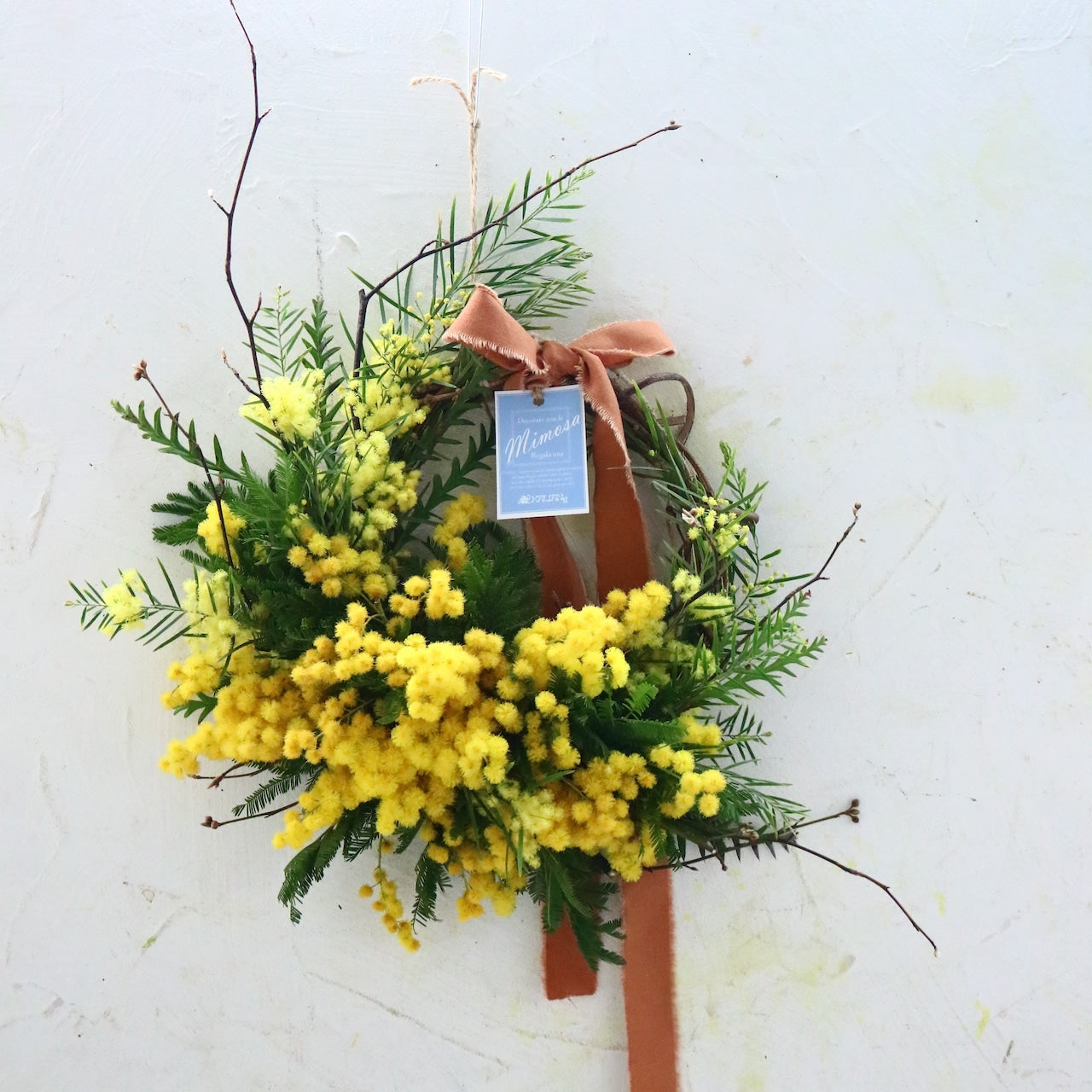 ミモザ「『花言葉は感謝』フランスミモザ・ミランドールの春を呼ぶ〜ドライになるまで楽しむ〜フレッシュクレッセントリースM」ミモザの日　ミランドール　女性に贈る　国際女性デー　身近な女性に感謝をする日　ミモザの日を過ぎてもOK