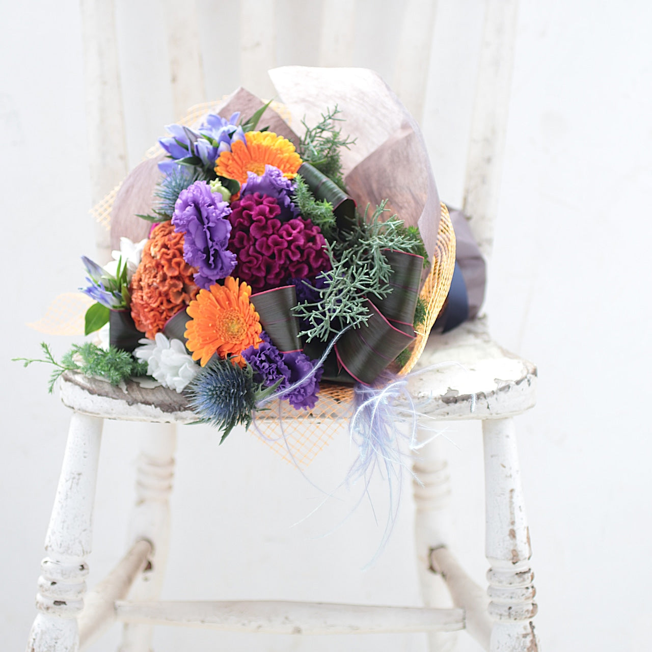 ハロウィン 花束「HAPPY Halloween !! bouquet」ギフト 生花 ブーケ お祝い Mサイズ 黄色オレンジ色系 8,500円（税抜）