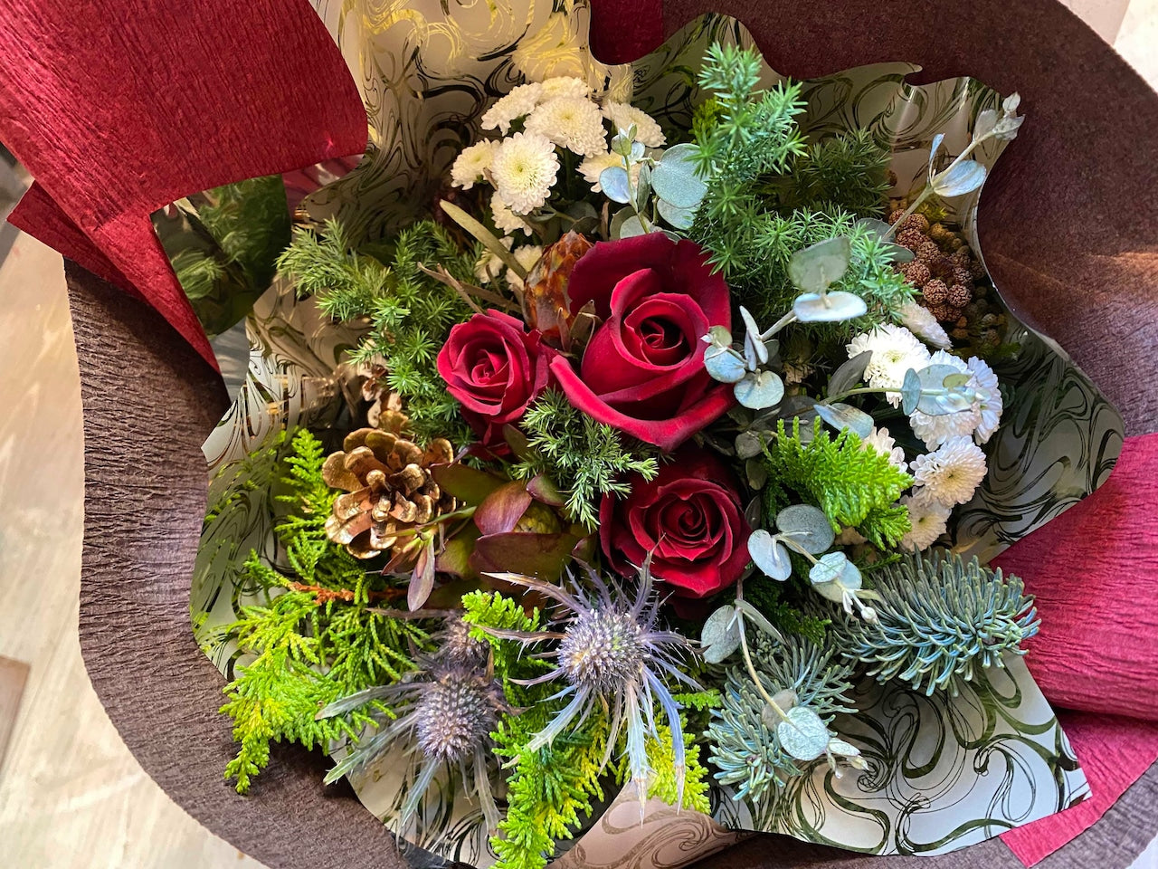 花束「シックなオトナ クリスマスブーケ」Mサイズ ブーケ　クリスマス　ギフト　