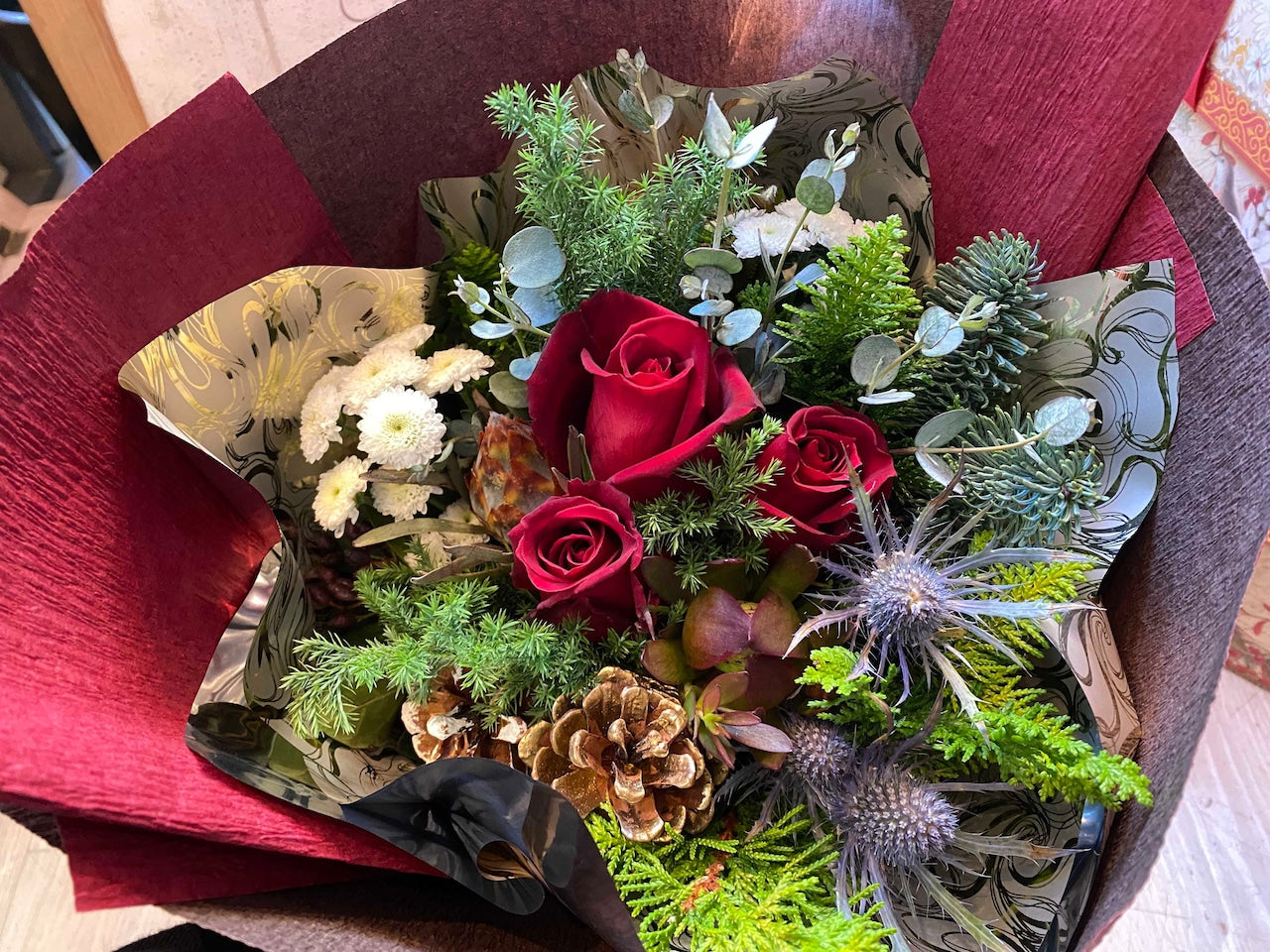 花束「シックなオトナ クリスマスブーケ」Mサイズ ブーケ　クリスマス　ギフト　