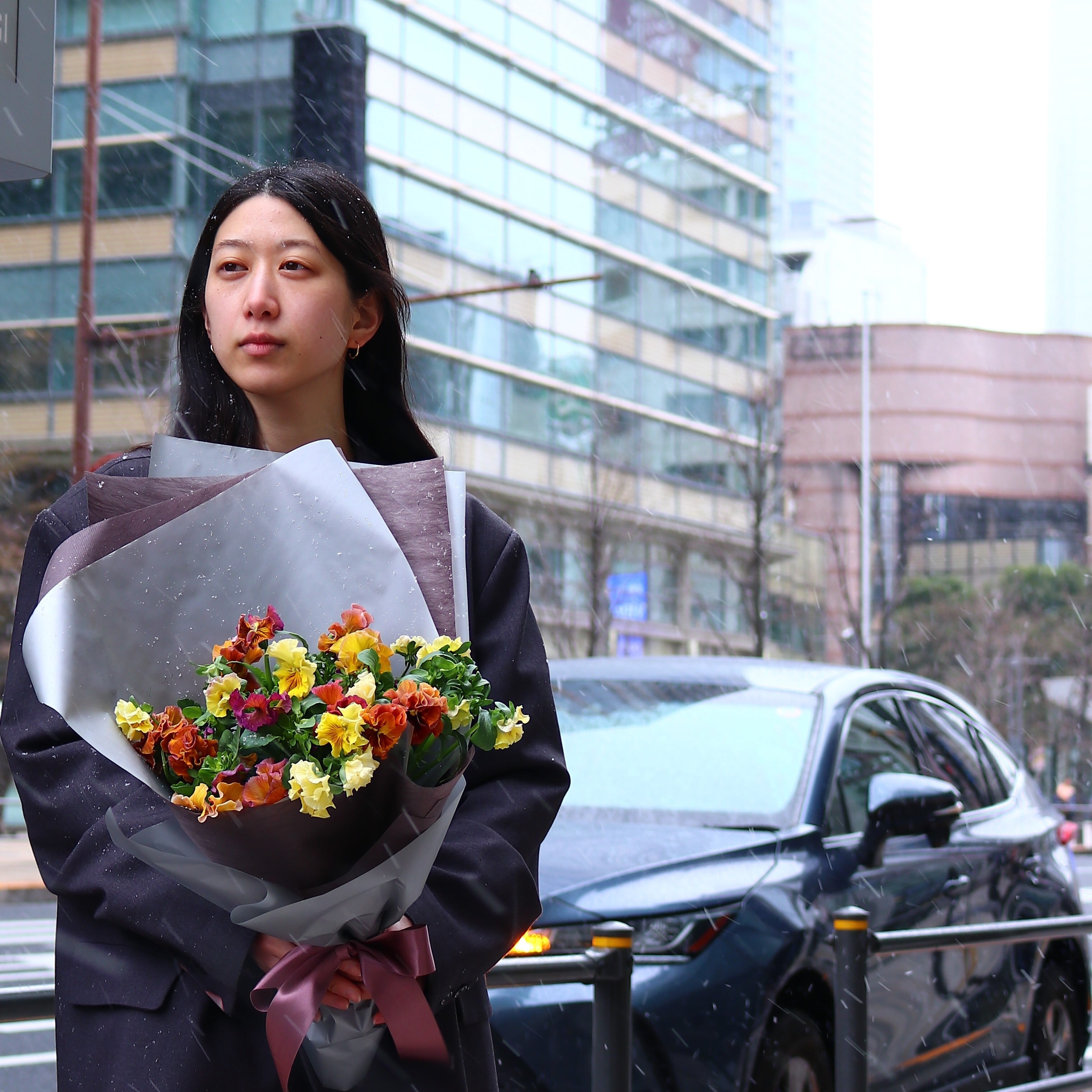春の花束「花言葉はあなたを想う　パンジー大人オレンジMIX　花束」春の花束　卒業　入学　バレンタインデー　ホワイトデー　パンジー